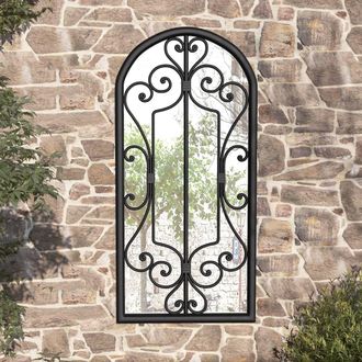 Berkfield Home Garden Mirror Black 100x45 cm Iron for Outdoor Use
