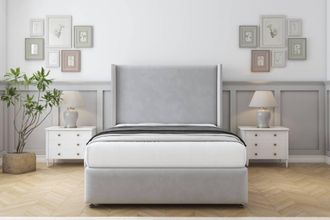 Comfort Beds Ayla Plush Divan Set No Drawers-54 Wingback-Footboard in Silver | Size: Small Double