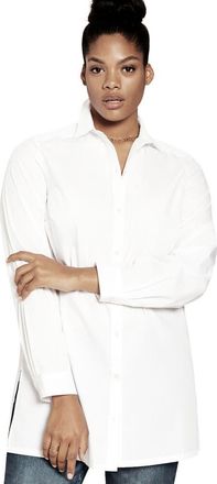 Roaman's Kate Long-Sleeve Crisp Cotton-Blend Button-Front Tunic in White at Nordstrom, Size 38