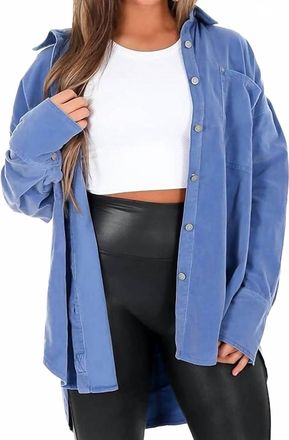 Free People Baby Cord Button Down Shirt Jacket In Electric Indigo