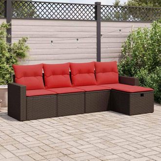 vidaXL Vidaxl - Set Comedor De Jard&iacute;n 5 Piezas Y Cojines Rat&aacute;n Sint&eacute;tico Marr&oacute;n
