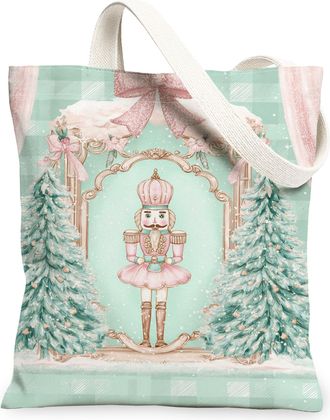 Generic Nutcracker Canvas Tote Bags, Winter Holiday Design Reusable Grocery Bags, Vintage Elegant Lightweight Washable Shoulder Strap Canvas for Travel Outdoo