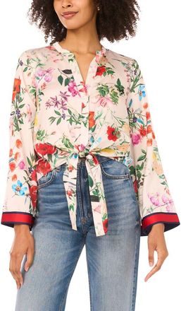 Vince Camuto Tie Front Flare Sleeve Shirt in Ivory Multi at Nordstrom, Size Xx-Small