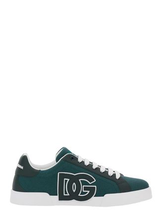 Dolce & Gabbana portofino Green Low Top Sneakers With Logo Patch On Tongue And Side In Cotton Blend Man