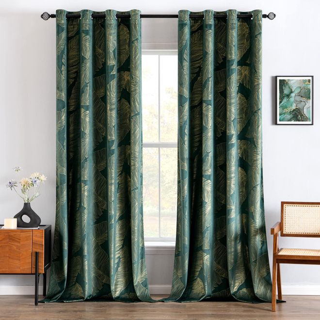 Miulee Vorhänge Samt mit Goldfolie Blätter Muster, 2 Stück Dunkelgrün Samt Gardinen mit Ösen, Jedes 245 cm Hoch, Superweich Vorhang Blickdicht für Deko Wohnz ab 48,99 €