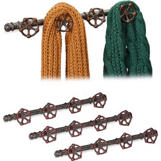 Relaxdays Relaxdays - 3x Appendiabiti da Parete, Aspetto Industrial, 4 Ganci, Design a Tubo dellAcqua Decorativo, 6,5 x 46,5 x 6 cm, marrone