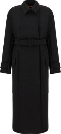 Max Mara Trau Geknoopte Jas - Dames - Jas met riem - Zwart - S - Wol - Jassen