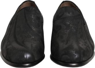 Dolce & Gabbana Black Brocade Men Slip On Dress Loafers Shoes Leather