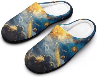Generic Universes with Planets Stars Slippers Men Winter Warm Cotton Anti-Slip Indoor Slip-Ons House Shoes