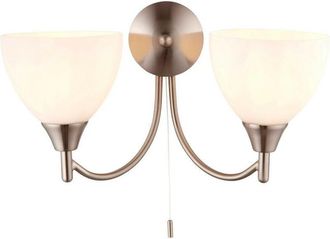 Endon Lighting Alton - 2 Light Indoor Wall Light Satin Chrome with Matt Opal Glass, E14