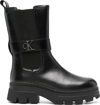 Calvin Klein Jeans Chunky Combat Chelsea Enkellaarzen - Dames - Chelseaboots - Zwart - 38 EU - Leer - Schoenen