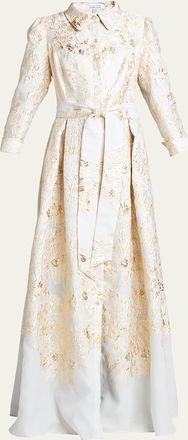 Teri Jon Metallic Brocade Shirtdress Gown