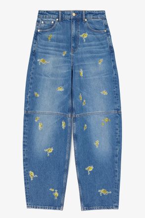 Ganni Blue Stary Barrel Jeans in Printed Denim - Size 24W/33L Organic Cotton