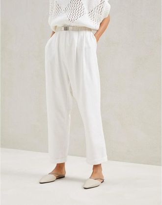 Brunello Cucinelli WomenS Natural Cotton Tapered Trousers, Size XXL