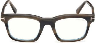 Tom Ford 51mm Square Optical Glasses in Shiny Khaki Green Havana at Nordstrom