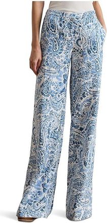 Lauren Ralph Lauren Paisley Linen Wide-Leg Pants Womens Clothing White/Blue : LG 31.5