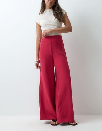 Asos pantaloni palazzo sartoriali a vita alta con dettaglio corsetto color lampone-Rosa