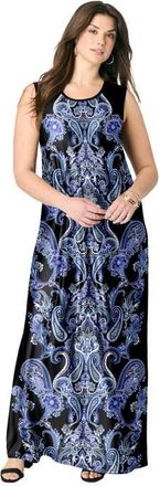 Roaman's Plus Size Sleeveless Crew Neck Maxi Dress in Black Mirrored Paisley at Nordstrom, Size 40