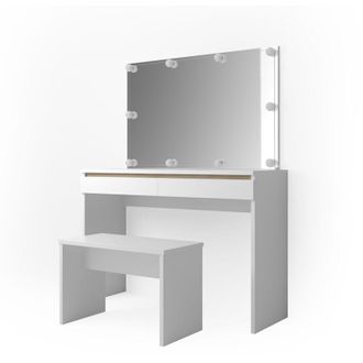 Vicco Tavolo da toeletta Emma, Bianco, 120 cm con illuminazione a LED e panca, Vicco