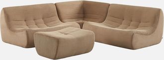 Sweeek Sof&aacute; Envasado Al Vac&iacute;o Esquinero Modular De Terciopelo Acanalado Con Reposapi&eacute;s, 5 Plazas
