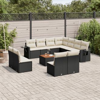 vidaXL Set De Sof&aacute;s De Jard&iacute;n 12 Piezas Cojines Rat&aacute;n Sint&eacute;tico Negro Vidaxl