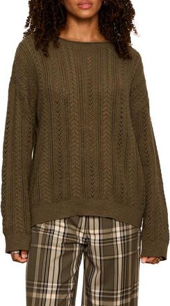 Sanctuary Cable Stitch Cotton Sweater in Green at Nordstrom, Size X-Small