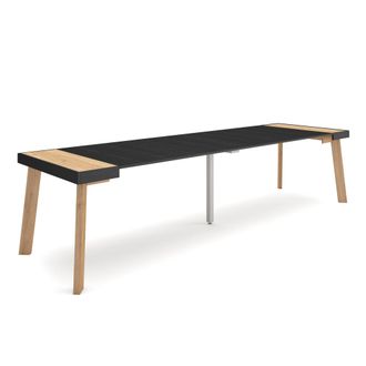 Skraut Home Mesa Consola Extensible, Mesa Comedor Plegable, 300, Para 14 Comensales, Patas De Madera, Estilo Moderno, Roble Y Negro - Skraut Home