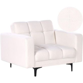 Beliani Beliani - Sill&oacute;n De Boucl&eacute; Acolchado Con Capiton&eacute; Reclinable Con Respaldo De 3 Posiciones Blanco Alnes