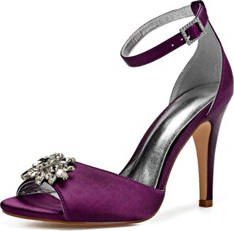 Generic Wedding Shoes Womens Heels Bridal Ankle Strap Open Toe Heels Stiletto High Heeled Sandals for Prom, Party, Daily Wear 10.5Cm,Purple,4 UK