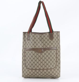 Gucci Brown Leather Coated Canvas Shoulder Bag Tote Bag (Pre-Owned)
