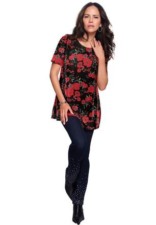 Roaman's Velour Swing Tee in Red Peony Garden at Nordstrom, Size 36