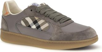 Burberry Mens Terrace Leather And Check Sneakers Tower-Sand Ip Tower/sand