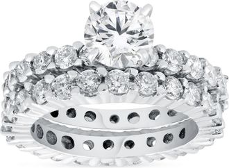Pompeii3 4ct Diamond Eternity Engagement Ring Set 14K White Gold Size Selectable
