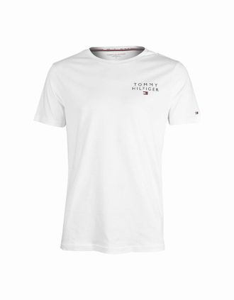 Tommy Hilfiger Mens Script Flag Logo Crew Neck T-Shirt, White - Size: 40