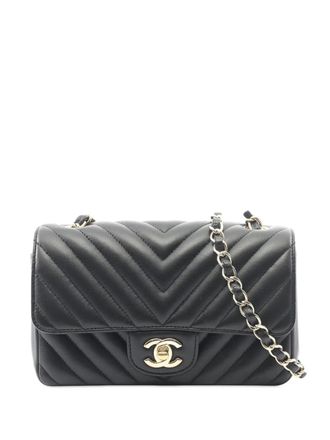 Chanel 2016-2017 Mini Rectangular Classic Chevron Lambskin Single Flap shoulder bag - Zwart