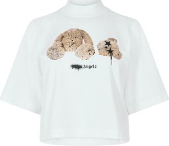 Palm Angels Womens Tee in White Brown - Size 8 UK