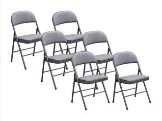 Vente-Unique Juego de 6 sillas plegables de terciopelo y metal - Gris - ORTENSIA