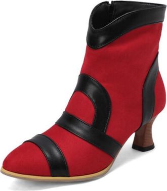 Generic Womens Pointed Toe Ankle Boots Suede Leather Contrast Straps Kitten Heel Cushioned Insole Non-Slip Outsole Party Evening Daily Shoes,Red,10.5 UK