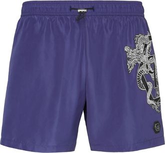 Philipp Plein Dragon Mid-length Boxer Shorts - Heren - Strandmode - Blauw - XL - Polyester - Badmode