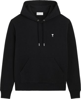Ami Cropped Black Hoodie with Ami de Coeur Embroidery