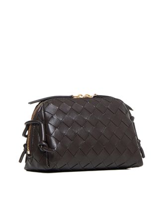Bottega Veneta Womens Leather Concert Pouch Intrecciato Brown Lambskin
