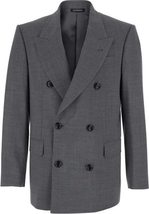 Emporio Armani Double-breasted jas in stretch wolcanvas - Heren - Blazers - Grijs - M - Wol - Jassen