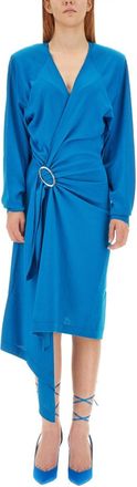 The Attico Blue Solid V Neck Midi Dress