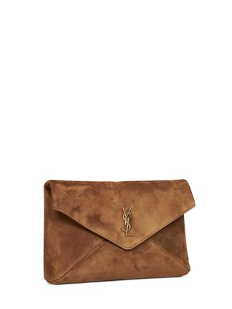 Saint Laurent Womens Envelope Clutch Cassandre Camel Calfskin