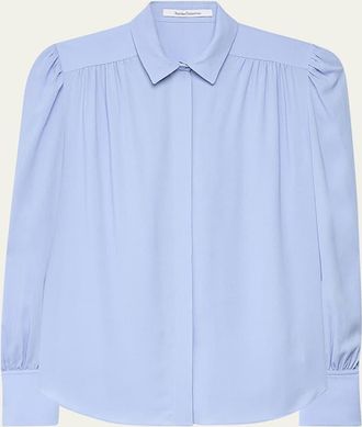 Another Tomorrow Gathered Viscose Button-Front Blouse