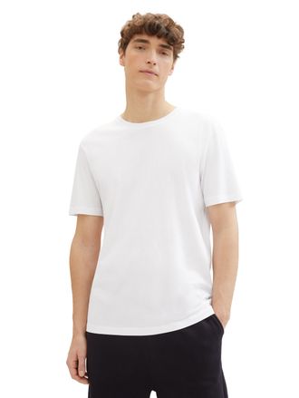Tom Tailor Denim T-Shirt TOM TAILOR DENIM, Herren, Gr. XXL, weiss (wei&szlig;), Jersey, Obermaterial: 100% Baumwolle, unifarben, regular fit taillenbedeckt, Rundhals, gerade