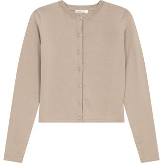Vivid Cropped Ribbed Button Front Knit Cardigan in Stone at Nordstrom, Size X-Small