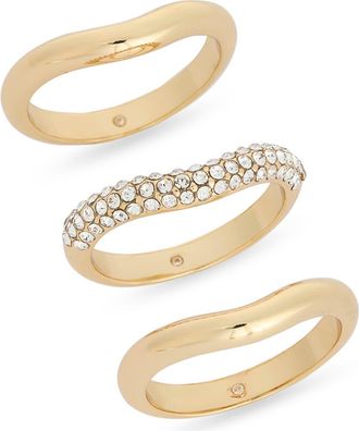 Nordstrom Rack Set of 3 Stackable Chevron Band Rings in Clear- Gold at Nordstrom Rack, Size 8