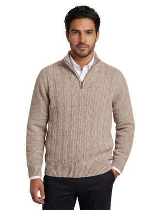 Fynch-Hatton Half zip kabeltrui Fynch Hatton grijs wol