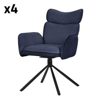 ML Design Set de 4 Sillas de comedor giratorias azul oscuro con reposabrazos